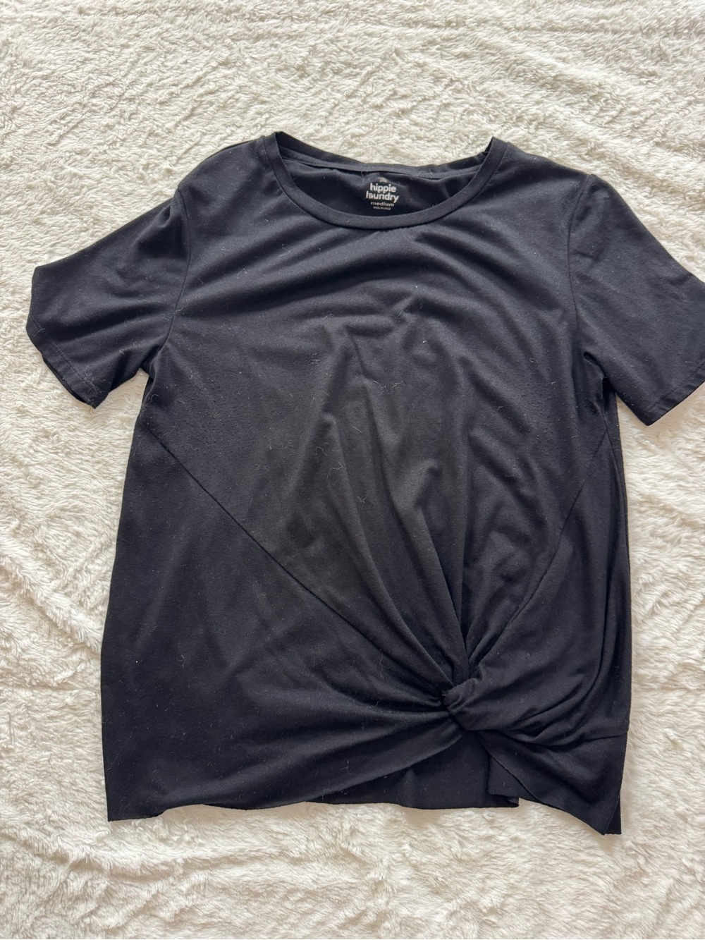 hippie laundry Black Short Sleeve Twist-Knot Tee
